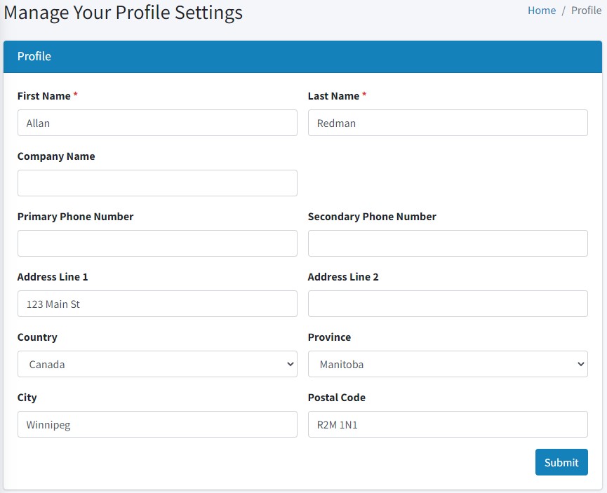 Profile settings panel